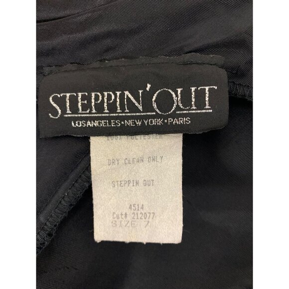 Vintage Steppin Out Black Velvet Evening Dress With Sheer Cap Sleeves and Beaded - Picture 12 of 13